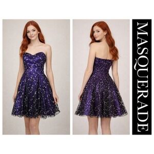 Masquerade Vtg Y2K Purple Black Glitzy Whimsigoth Fairy Mini Prom Dress 13/14
